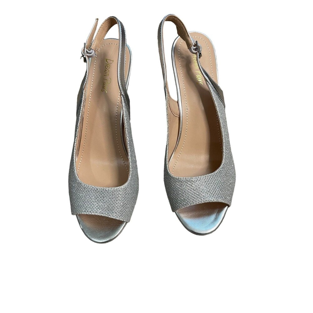 Ladies sling back silver glitter heels Sz 9‎